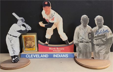 Cleveland Indians Autographed Wood Cutouts Bob Feller Herb Score
