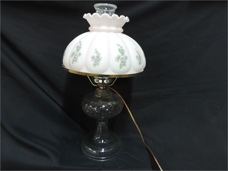 Vintage Victorian Floral Hurricane Table Lamp with Chimney