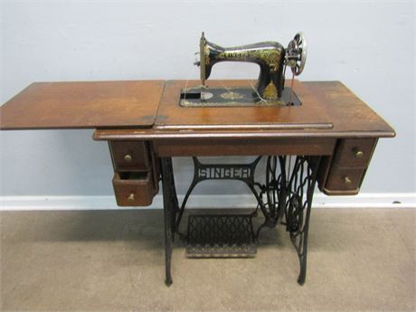 Vintage "Singer" Pedal Sewing Machine, with Loaded Drawers