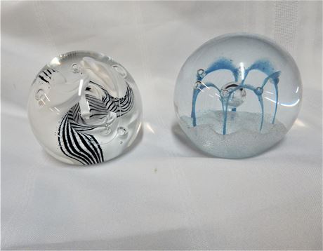 Two Vintage Caithness Scotland Art Glass Paperweights