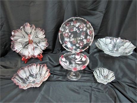 6-Piece Decorative Frosted/Etched Glass Lot