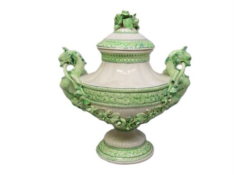 Antique Pedestal Compote w/ Lid - Unusual Porcelain Piece Made in Italy
