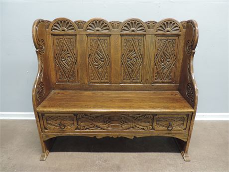 EXQUISITE Solid Wood Carved Storage Bench / Pew