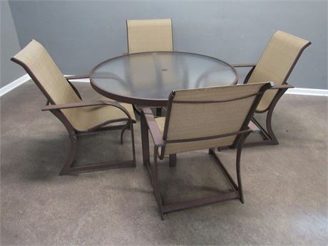 Patio Glass Top Table with 4 Mesh Fabric Chairs