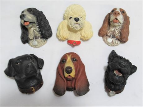 6 Vintage Bossons Chalkware Dog Heads