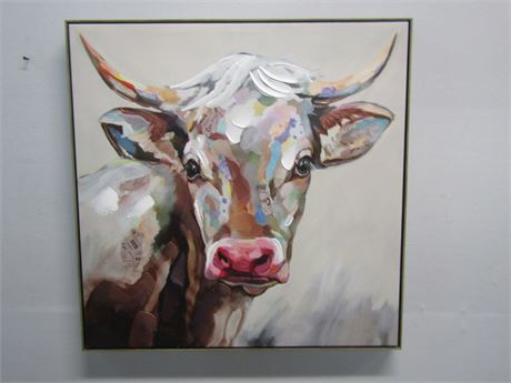 Cow Head and Face Original Art, Hand Embellished Wall Art