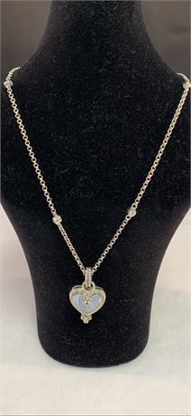 Lovely Sterling Silver Blue Heart Cubic Zirconia Judith Ripka Necklace