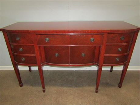 1940's Style Wood Side Buffet Table, 6 Drawer