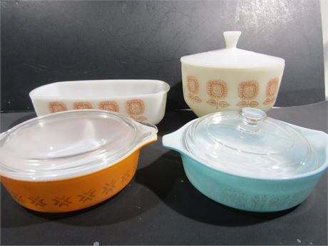 Vintage Bakeware, Pyrex and Federal Milk Glass with Lids