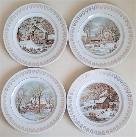 Currier & Ives Winter Scenes 1978 Plates Set of 4