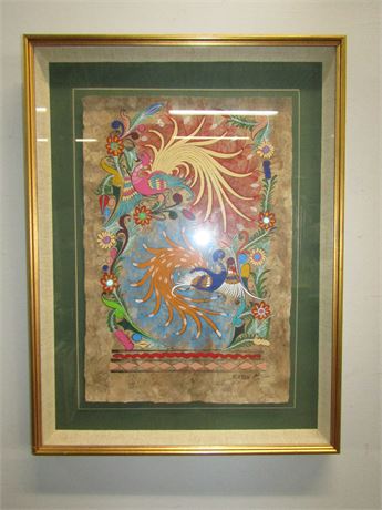 Original Signed Asian Wall Art with Gold Frame