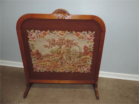 Antique Fireplace Screen / Needlepoint Design on Fabric