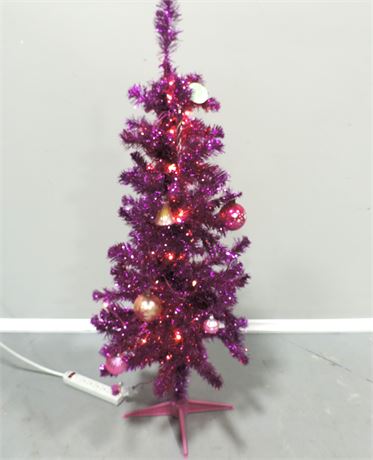Hot Pink Lighted Christmas Tree / Vintage Ornaments