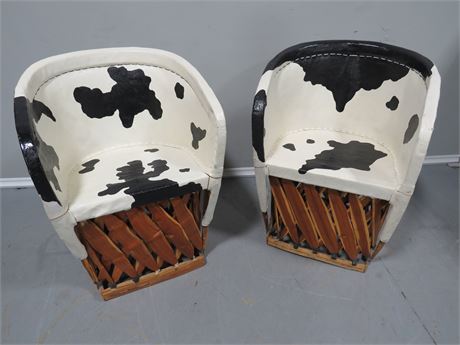 Mexican Equipale Cowhide Barrel Chairs