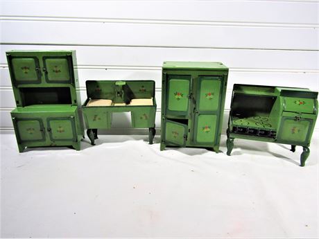 Antique Kitchen Tin Set, Green 1930's Style, H. Katz Co. Inc...