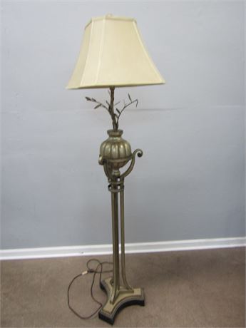 Vintage Tall Floor Lamp with Antique Gold Finish and Leaf Design