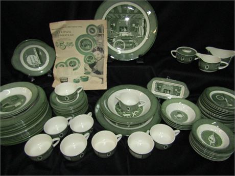 1950s Royal Colonial Homestead Green Dinnerware China Set
