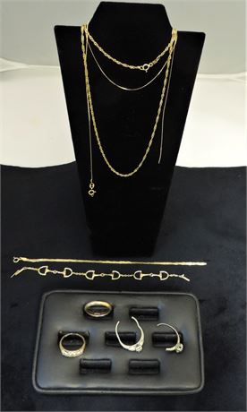 Two 14Kt Chain Necklaces /14 Kt Gold Band / Two 14 Kt Bracelets