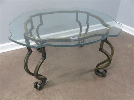 Wrought Iron Glass Top Accent Table
