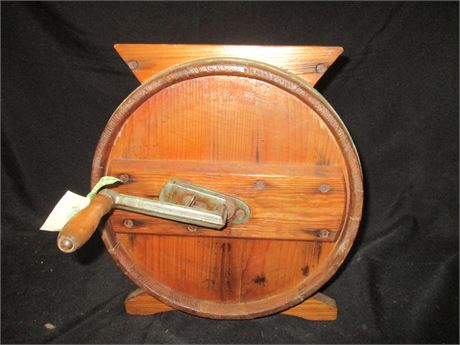 Very Fine Old Wood Cylinder Churn with Handle and Lid