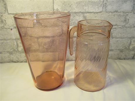 Mid-Century 2 piece Pink Tone Pitcher and Vase