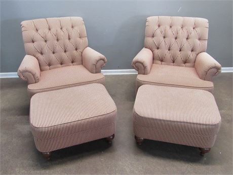 2 Ethan Allen Upholstered Occasional Chairs with Ottomans
