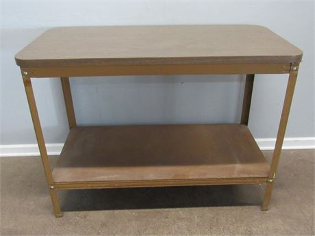 Workbench with Metal Legs and Faux Wood Laminate Top with Masonite Shelf