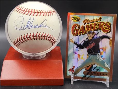 Orel Hershiser Autograph Officially Licensed Baseball & Topps Finest Refractor