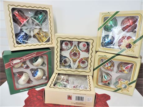 Vintage Glass Christmas Ornaments / Six Boxes