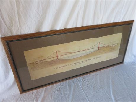 Framed Architectural Drawing of The Golden Gate Bridge