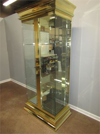 Glass and Brass Lighted Display Cabinet
