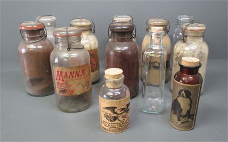 Antique/Vintage Glass Lot - 9 Mason Jars and 3 Bottles