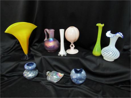 9 Piece Misc. Glass Lot Mostly Vases including Blenko