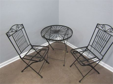 Patio Folding Metal Table and Chair Set in Black