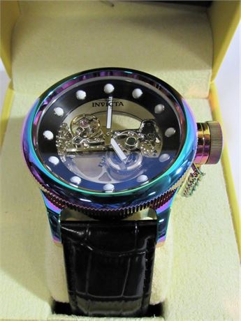 NIB -Invicta Russian Diver Watch Iridescent Dial See-Through Movement- 21 Jewels