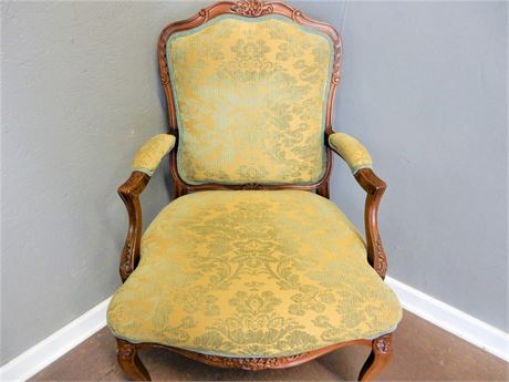 Vintage Intricately Carved Wood Upholstered Chair