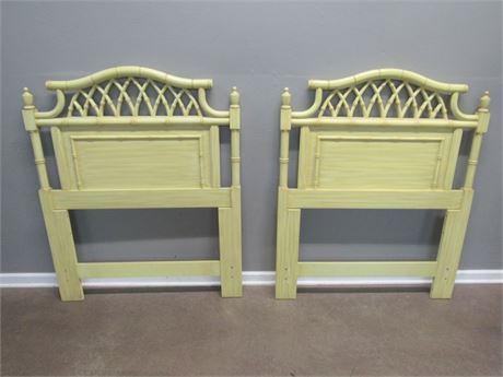2 Vintage Thomasville Faux Bamboo Single/Twin Beds with Metal Frames
