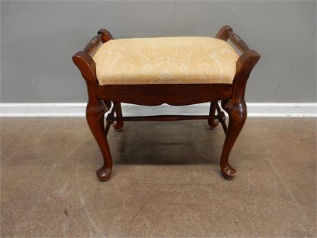 Wood Footstool/Ottoman with Gold Fabric Top