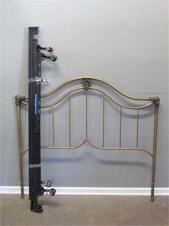 Gold Finished Queen Sized Metal Headboard with Metal Bed Frame on Casters