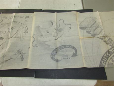 1952 May Co. and Higbees Original Christmas Art Work, on Tracing Paper