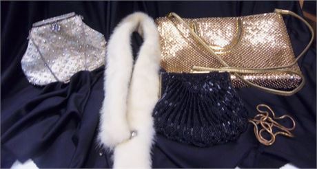 Vintage Fur Collar and Beaded Bags