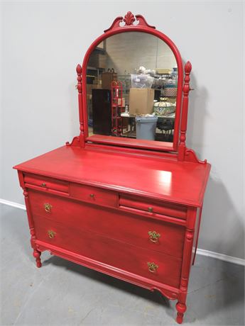 Vintage Hand-Painted Dresser w/Mirror