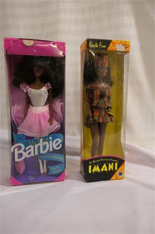 Vintage Mattel My First Barbie Ballerina, 1992 & Imani in Kente Fun by Olmec Toy