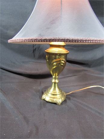 Gold Table Lamp with Dark Burgundy Trimmed Stonegate Shade
