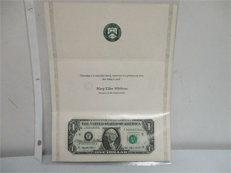 Autographed Mary Ellen Withrow One Dollar Bill