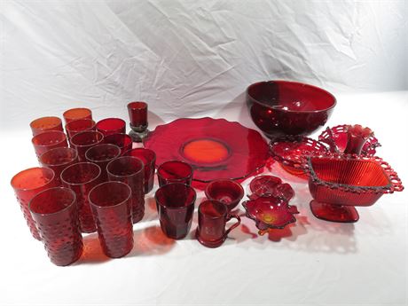 Assorted Ruby Red Glassware