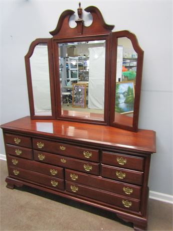 American Triple Dresser with Landscape Arched Mirror