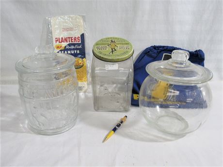 Vintage Planters Peanuts and Glass Store Candy Jar Lot - 6 Pieces