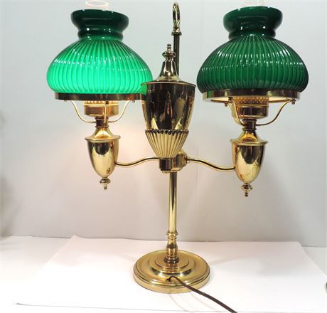 Double Brass Student Lamp / Glass Shades