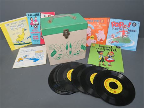 PLATTER-PAK Record Case Vintage 1960s + Children's 45 Records